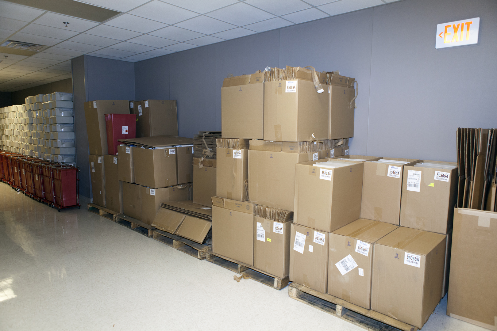 Staging area located in hallway.